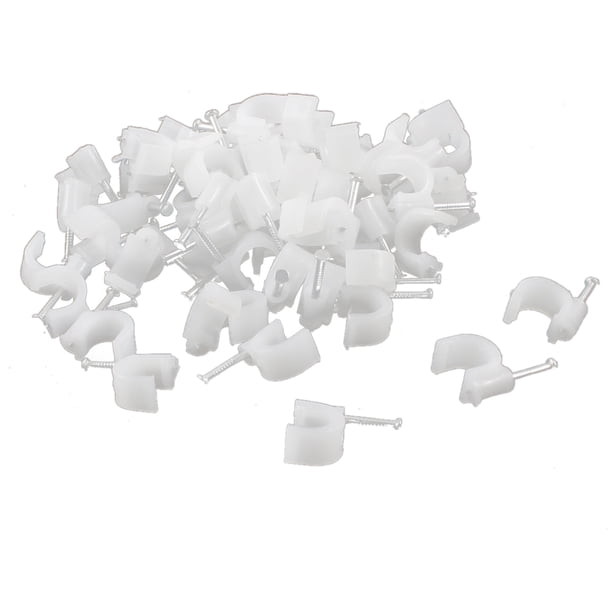 Clips de cable de plástico blanco de 8 mm de diámetro para montaje en pared, 100 piezas
