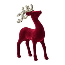Christmas Red Flocked Reindeer Decorations, Standing Deer Figurines for Tabletop, Mantel, Shelf & Office, Elegant Velvet Deer Ornaments for Indoor Holiday Display, Winter Xmas Home Décor