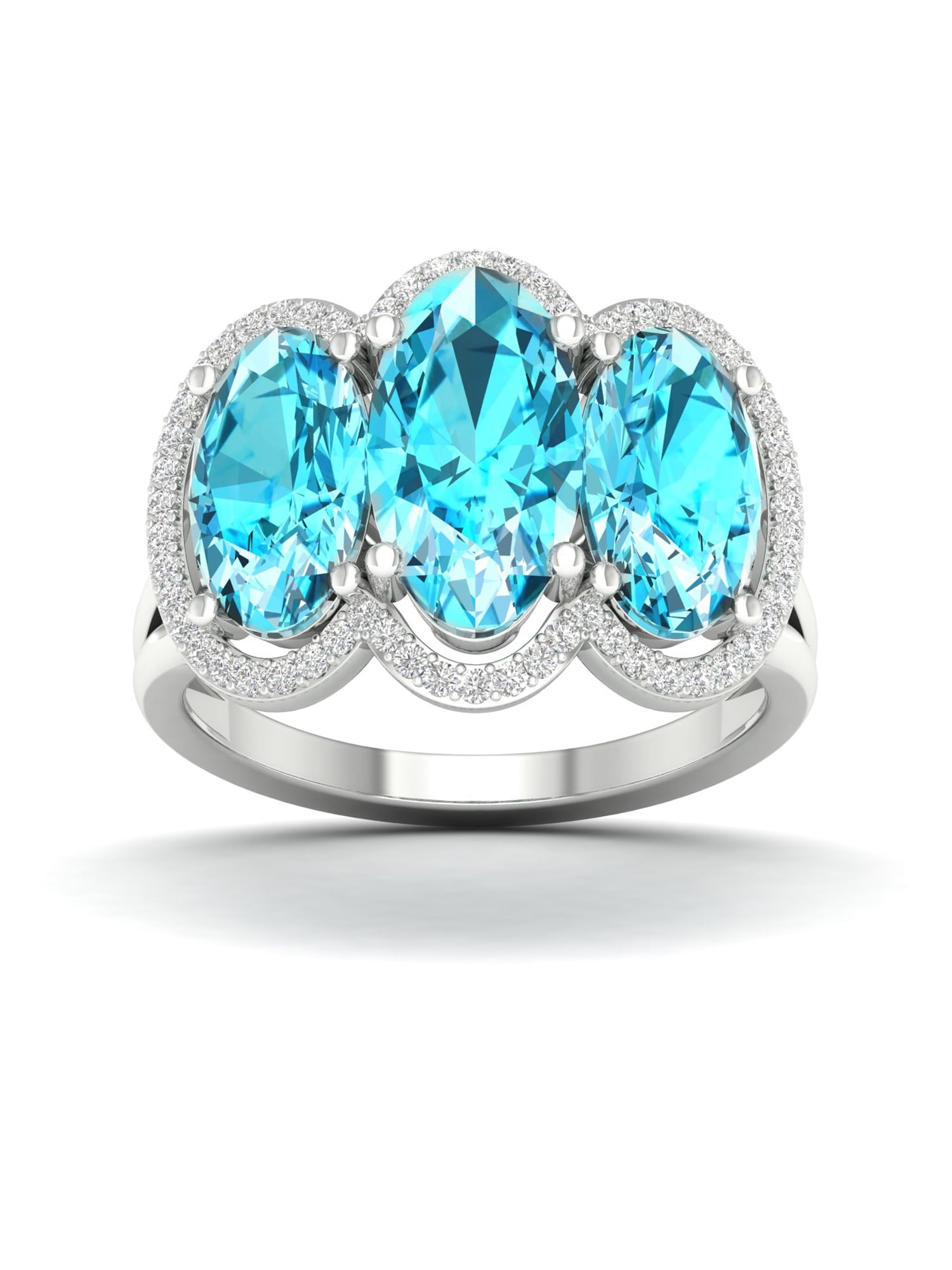 10k Rhodium-Plated White Gold Cushion Blue Topaz and Diamond Halo Ring 