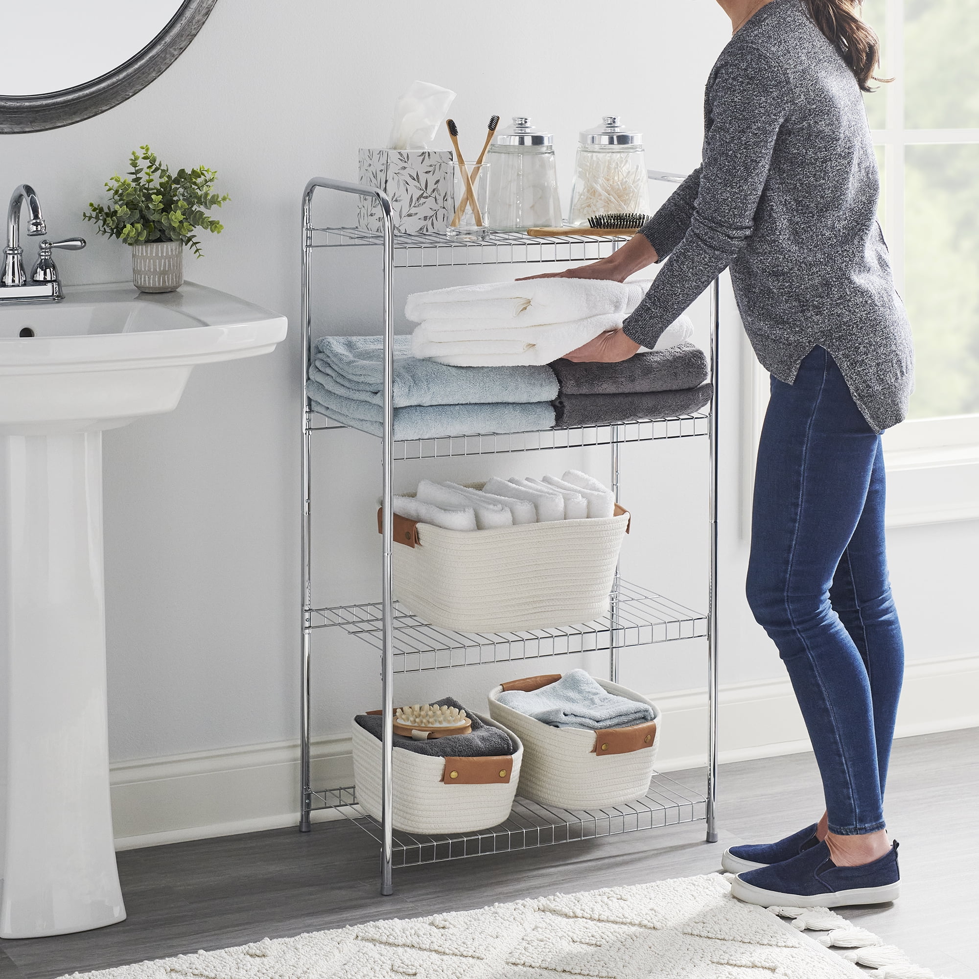 Rubbermaid 4-Tier Heavy Duty Wire Shelf, Satin Nickel, Easy Assemble with  Hardware Included, for Food/Laundry/Closet Home Storage Use