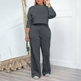 thumbnail image 2 of THDHVS Workout Sets for Women,Plus Size Fashion,Two Piece Sets for Women Fall Outfits Lounge Sets Mock Neck Tops Wide Leg Pants Vacation Travel Airport Outfits Dark Gray 2XL, 2 of 8