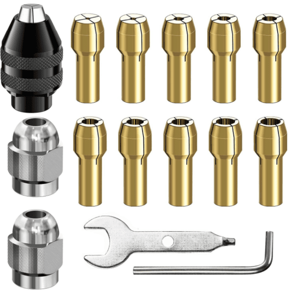 4486 Multi Chuck Set 15Pcs,Brass Collet Set,Collet Nut Kit,0.8-3.2mm Replacement Keyless Quick Change Chuck Rotary Tool Accessory Compatible