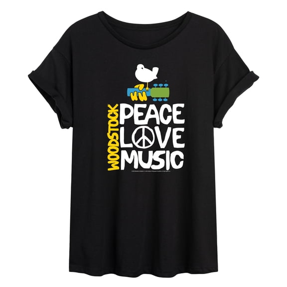 Woodstock - Peace, Love, Music - Juniors Ideal Flowy Muscle T-Shirt