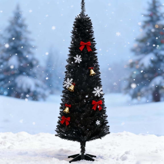 Christmas Tree Slim Xmas Tree with Realistic Branch Tips and Plastic Stand,Artificial Christmas Tree,Flocked Christmas Tree