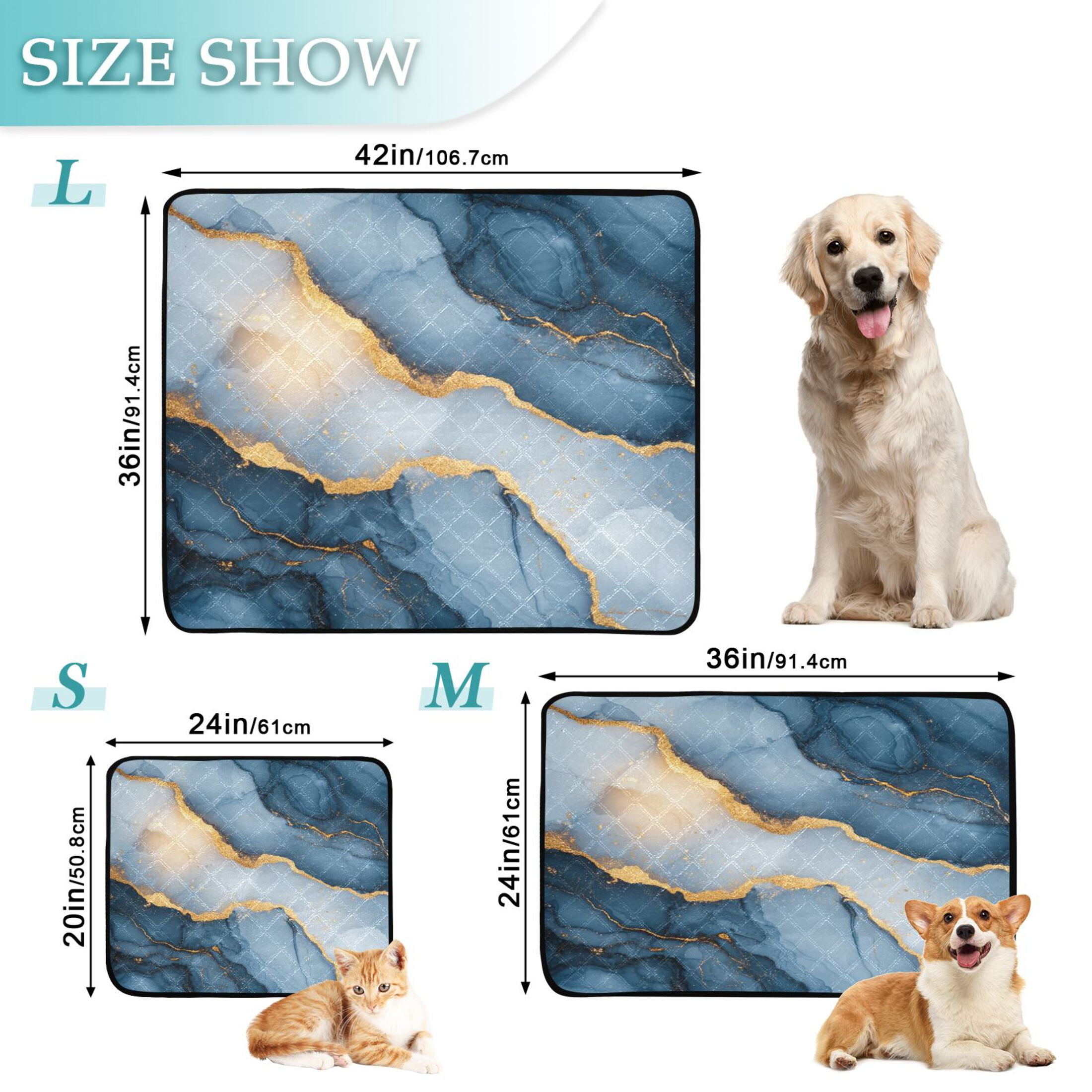Qxltty Dark Blue Gilt Pattern Cat litter Pads Pet Set of 3 Diaper Mats Center Anti-leakage Layer Absorbent Soft and Comfortable