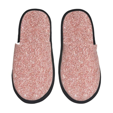 Balery Rose Gold Pink Glitter Slient Indoor Furry Fleece Comfort House Shoes Soft Non-Slip Home Shoes Cotton slippers House Slippers-- Large