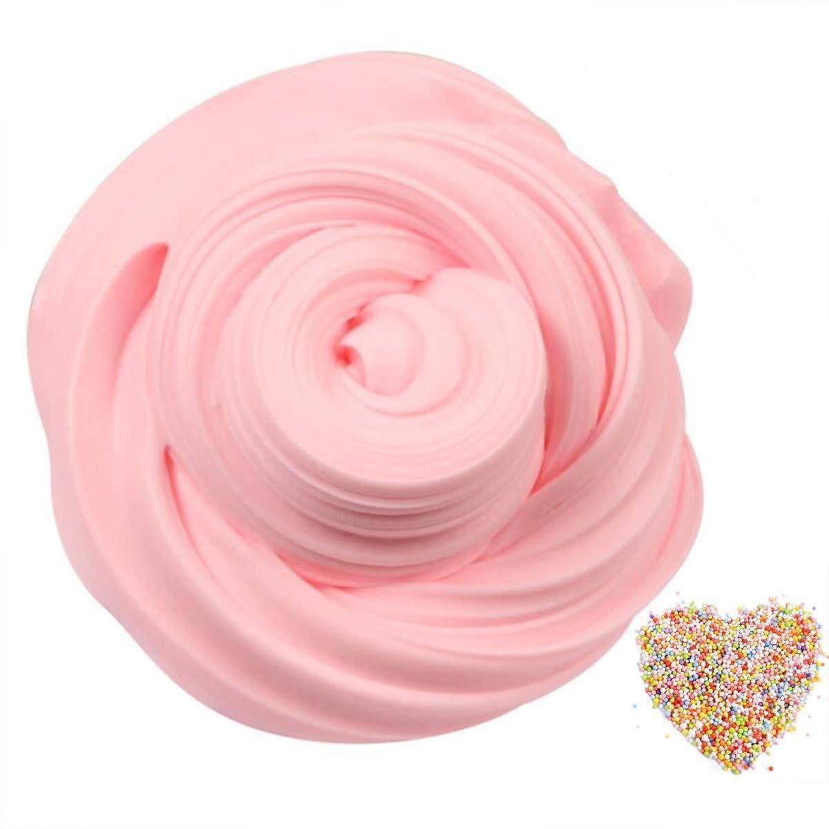 SLOUEASY- 7oz Crystal Pink Fluffy Slime with Foam Beads, Non-Sticky ...