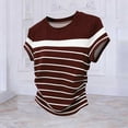 thumbnail image 4 of Uootdi Womens Color Block Striped Tops Round Neck Short Sleeve Ruched Side Design Everyday Chic Style Lightweight Comfortable Tees Gift, 4 of 5