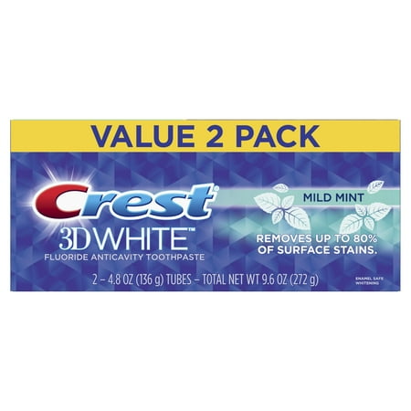 Crest 3D White Whitening Toothpaste, Mild Mint, 4.8 oz, Pack of