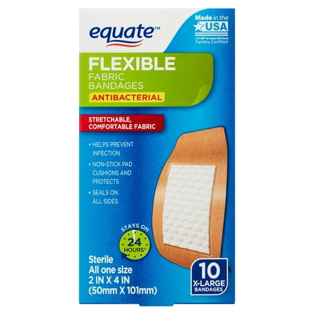 Equate Flexible Antibacterial Fabric Bandages, 10 Ct