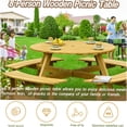 thumbnail image 5 of Round Picnic Table with 4 Built-in Benches for 8 People, Outdoor Patio Furniture Set with Umbrella Hole, Natural Wood Finish, 5 of 10