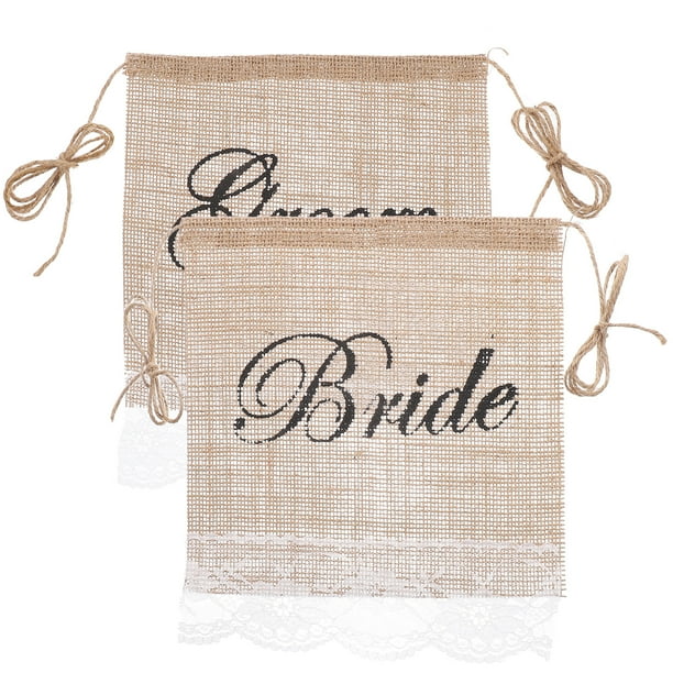 EeaseMX Cartel de silla de arpillera para novia y novio, cartel de boda rústico, letreros de arpillera