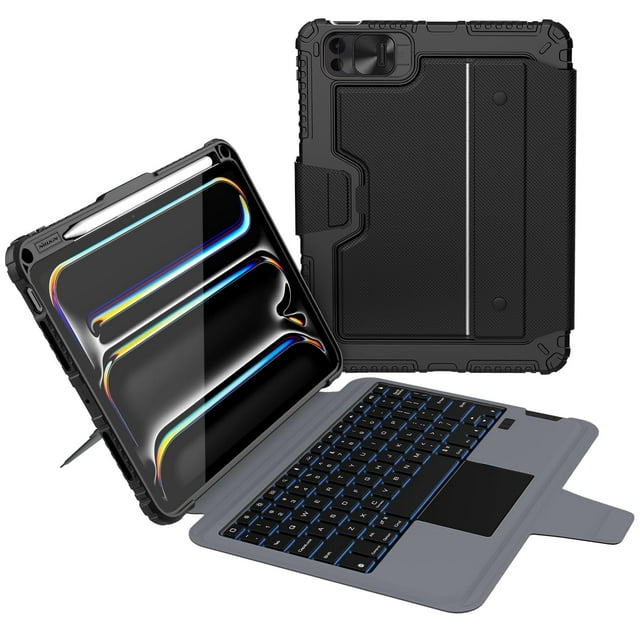 Nillkin iPad Pro 11 inch (M5, 2025/M4,2024) Case with Detachable Keyboard, Magic Trackpad, 7 Colors Backlit, Portrait/Landscape Modes, Rugged Keyboar