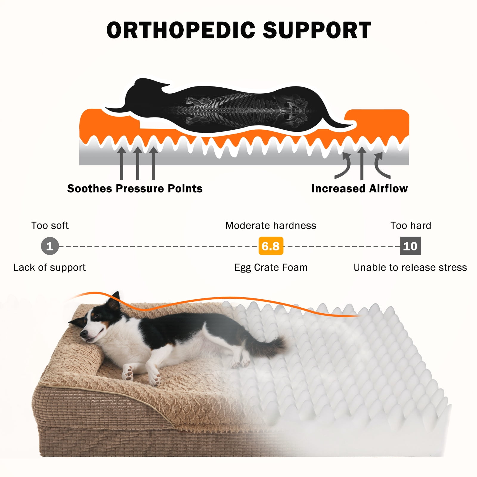 XL Orthopedic Dog Beds for Large Dogs, Washable Egg-crate Memory Foam Dog Couch Bed with Removable Cover, Waterproof Lining and Nonskid Bottom, Brown, 42in