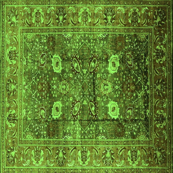 Ahgly Company Indoor Square Oriental Green Industrial Area Rugs, 6' Square