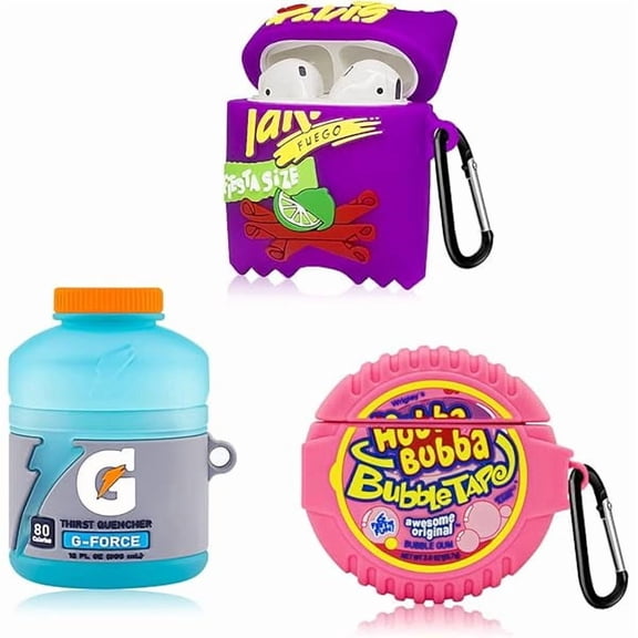 mjw001 [3Pack]Cute Case for Airpod 2/1, 3D Cartoon Kawaii Bubble Gum&Sport Water&Purple Potato Airpods Cover Food Design Girl Boys Fashion Fun Protective Skin Accessories Silicone Case
