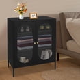 thumbnail image 2 of 40" Display Cabinet Distressed Tall Accent Distressed Cabinet Storage + 2 Doors Black, 2 of 12