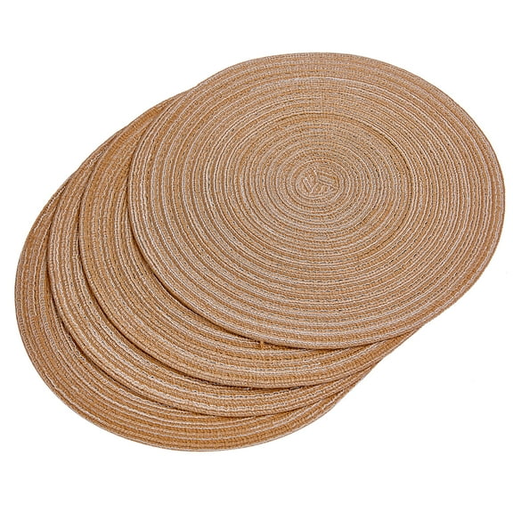 Round Placemat, Set of 4 Braided Washable Table Mats 15 Inches-Linen Yellow
