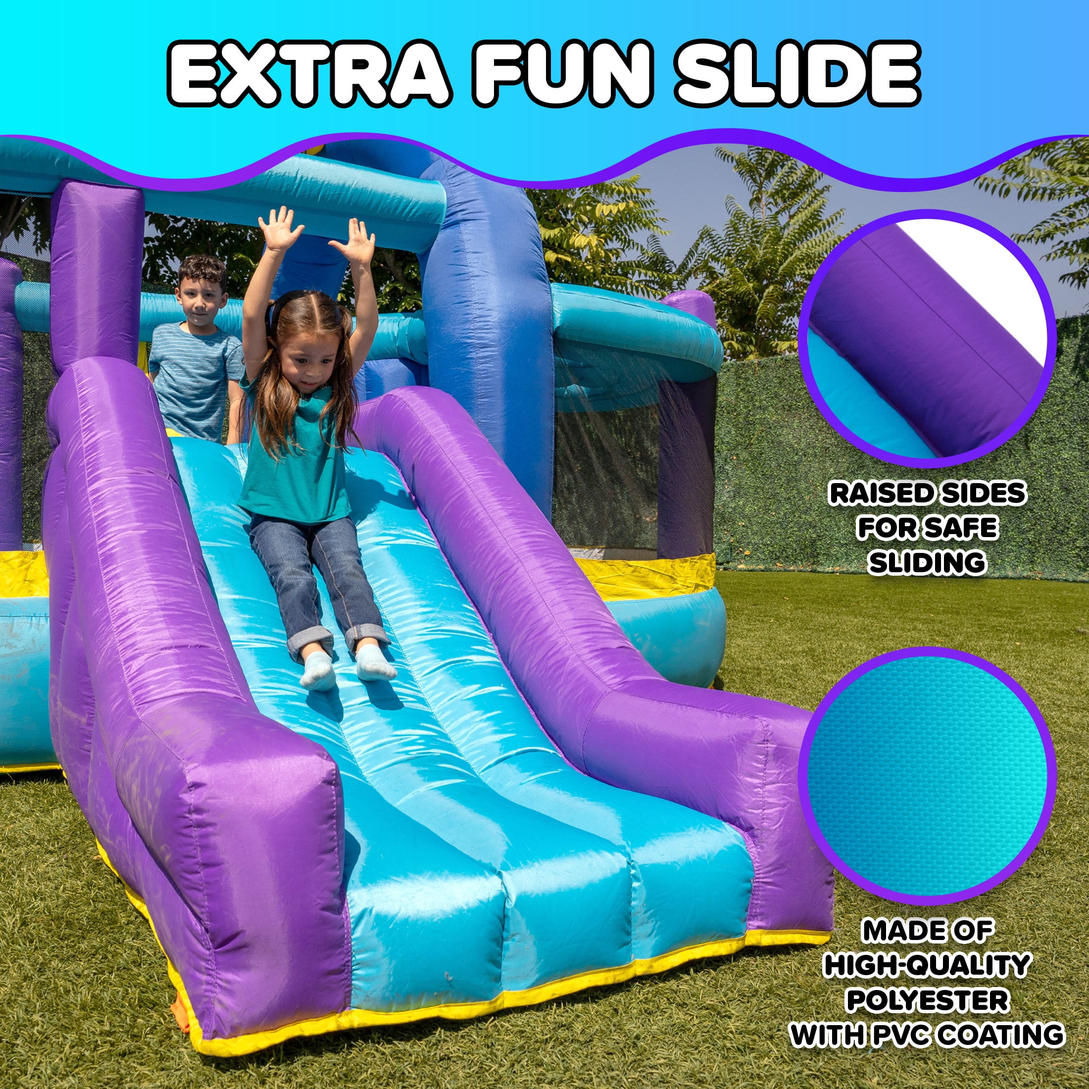 Sportspower Inflatable Bounce House with Slide, Whack-A-Play & Basketball Hoop, Kids Bouncer with 550W GFCI Blower, Outdoor Backyard Play, Ages 3–8