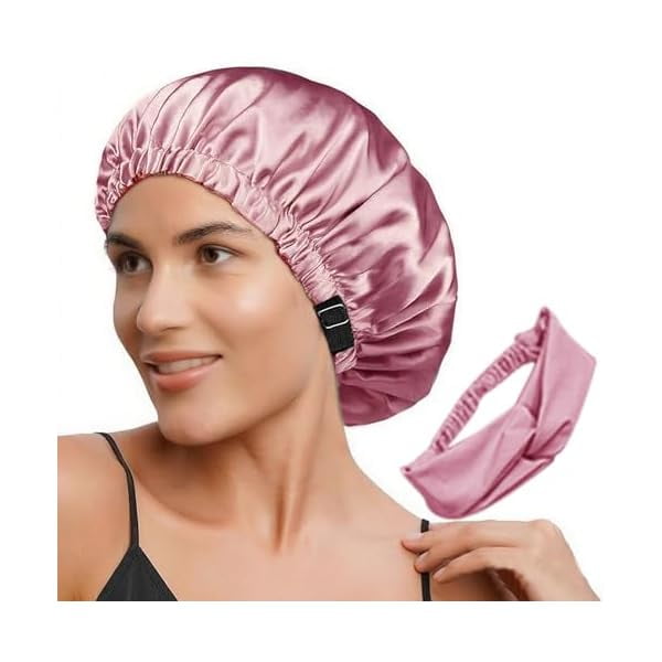 wonima11 2Pcs Satin Bonnet Silky Bonnets Hair Bonnet For Sleeping Double Layer Curly Hair Sleep Cap Womens Silk Night Hats