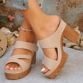 thumbnail image 4 of Pandaie Platform Wedge Sandals for Women 2026 Dressy Summer Chunky Heels Casual Hollow out Open Toe Comfortable Work Dress Pumps Shoes Beige Size 6.5, 4 of 9