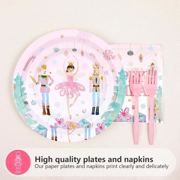 YUYAN-96Pcs Christmas Nutcracker Decorations Nutcracker 1st Birthday Plates and Napkins Tableware Sets Winter Xmas First Birthday Party Decorations for Merry Christmas One Year Old Party Supplies Ser
