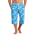 thumbnail image 2 of Mens Swim Trunks Men's Casual Hawaiian Print Drawstring Cropped Capri Pants Resort Print Swim Trunks with Elastic Waist Summer Beach Shorts for Vacation Spring Travel Dark Blue L, 2 of 9