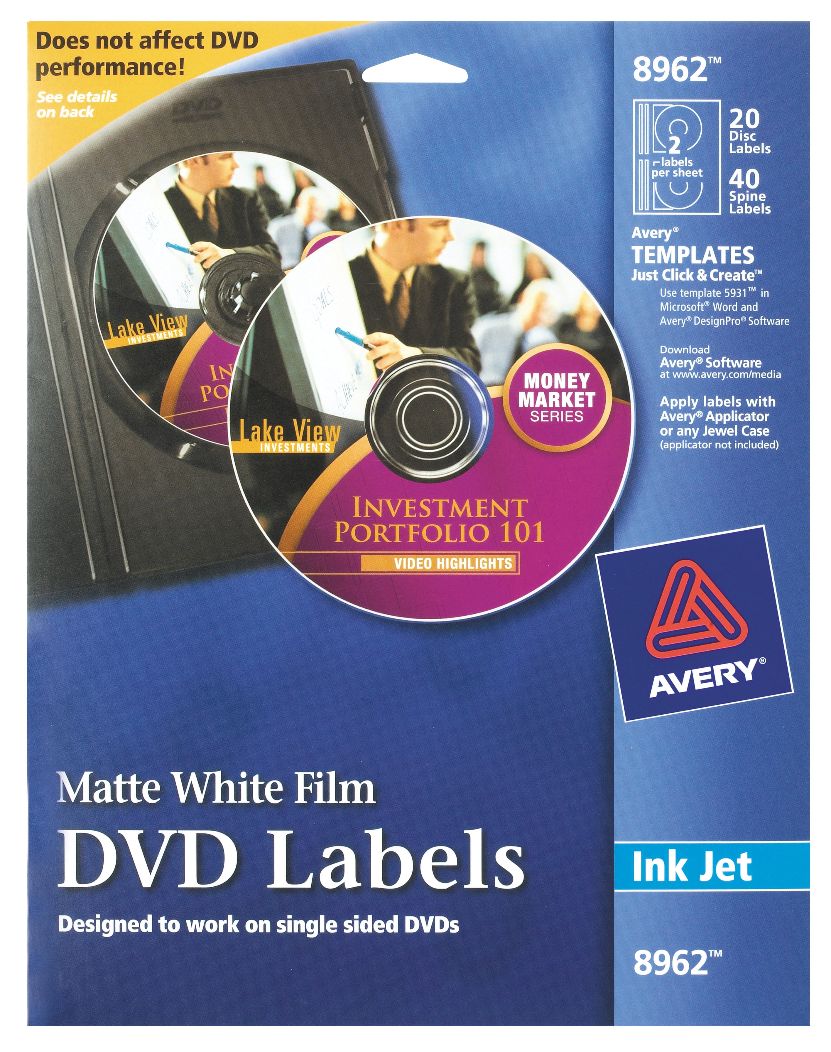 2-Packs, 64 Spine Labels, 32 Face Labels Avery 28669 Matte White CD Labels 