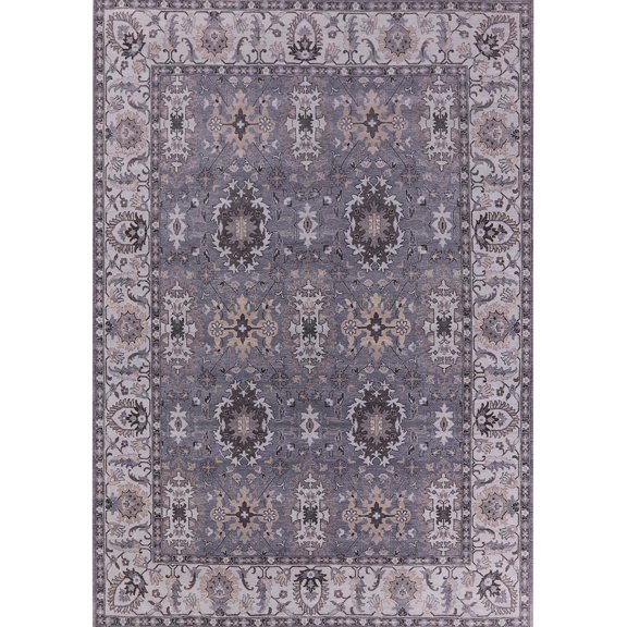Ahgly Company Machine Washable Indoor Rectangle Industrial Modern Carbon Gray Area Rugs, 5' x 7'