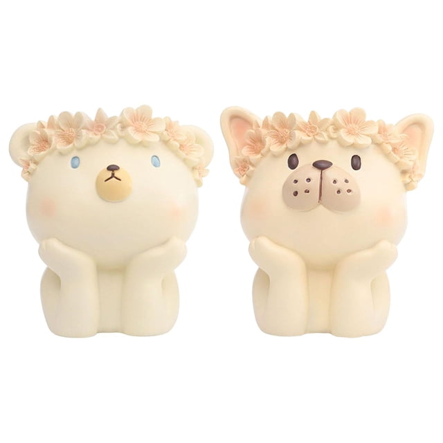 2 Piezas Florero de Mesa para Interior Y Exterior, Soporte para Brochas de Maquillaje, Escultura de Animales, Bonsái, con Orificio de Drenaje, cachorro perfecl florero