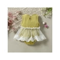 thumbnail image 4 of Chollius Newborn Baby Girl Dress Casual Solid Color Sleeveless Love Heart Bowknot Lace Tulle Triangle Jumpsuit, 4 of 9