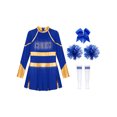 thumbnail image 4 of iiniim Kids Girls Long Sleeve Cheerleading Uniform Dance Party Dress with Pom Pom Headwear Socks B Blue 14, 4 of 6