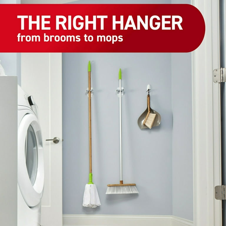 Command Broom and Mop Grippers Wall Hook, White, Damage Free - Main Image
