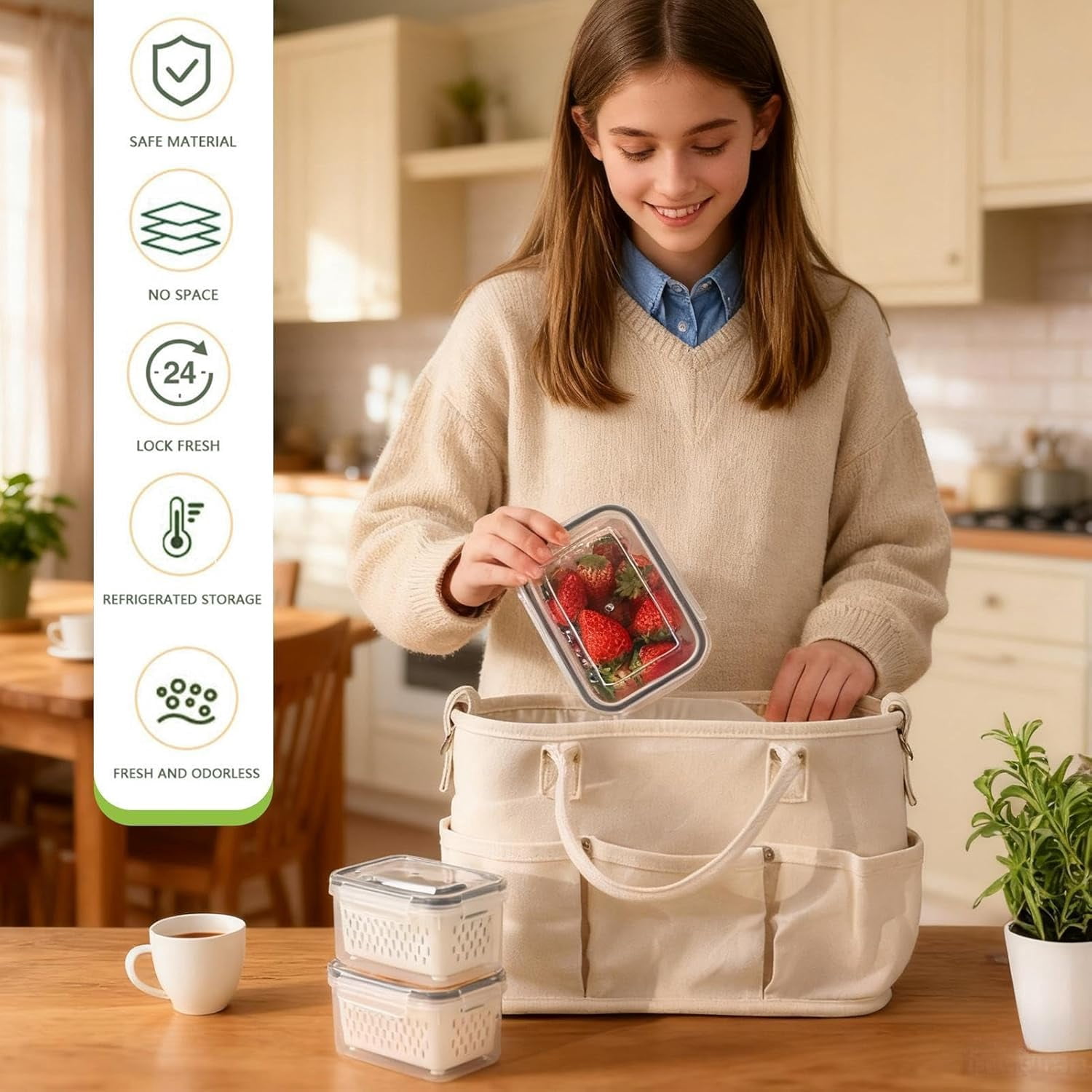 Fresh Produce Keeper - 2 Pack BPA Free Fridge Container, Salad Spinner Box With Strainer Insert, Leakproof Vegetable Saver For Crisper Drawer, Stackable Fruit Tote For Meal Prep, Lunch