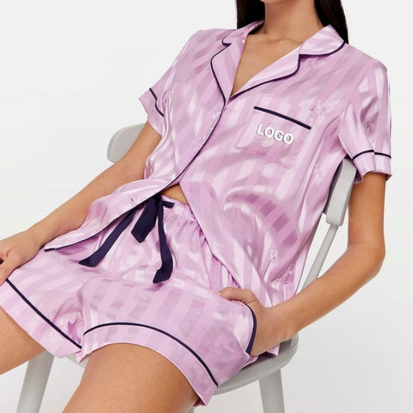 Designer Personnalisé Femme Vêtements de Nuit Sets Luxe Confortable Pyjama Soie Satin Bande Pj Pjs Pyjama Pyjamas Pyjamas pour les Femmes Set