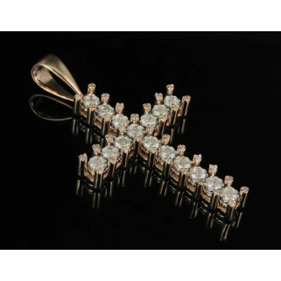 1 CT Round Cut Moissanite Cross Pendant 18k Rose Gold Plated 1.5" Christmas