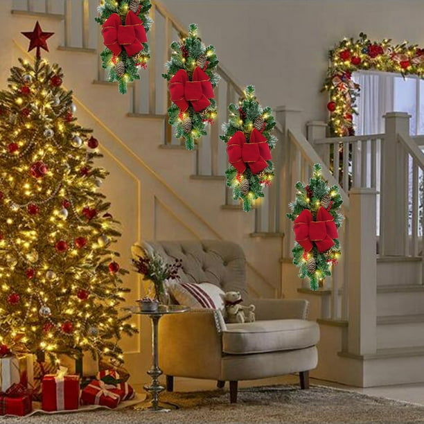 Guirlande de Noël，Guirlandes d'escalier en Forme de Noël sans Fil,  guirlandes de Noël Swag