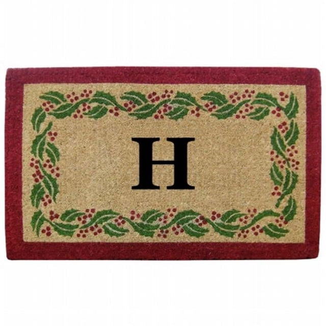 Nedia Home O2252H 22 x 36 Po Tapis de Coco Robuste - Houx Ivoire Bord Monogrammé H