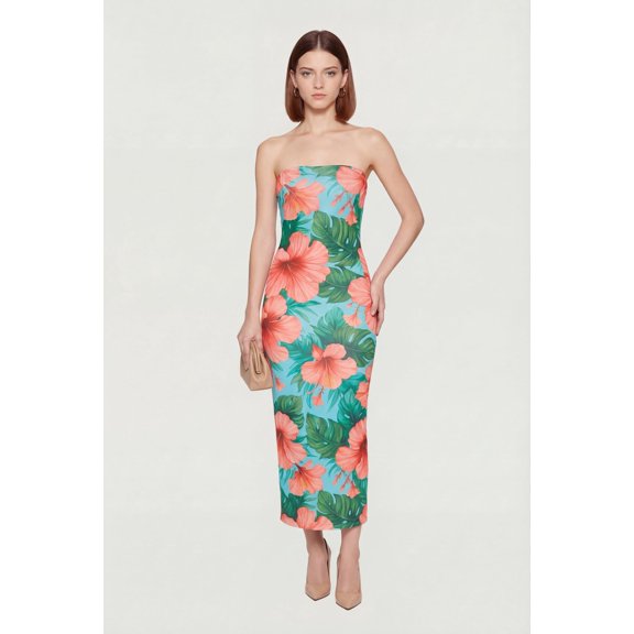 Women's Floral Print Tube Maxi Dress