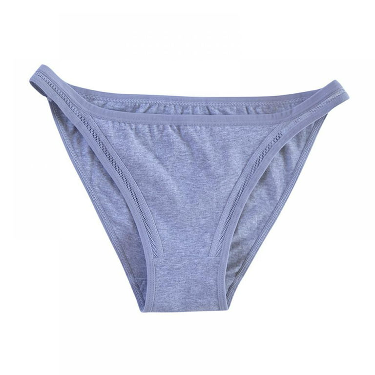 opvise Low-rise Elastic Waistband Seamless Female Briefs Soft Solid Color  Ribbed Cotton Panties Blue L