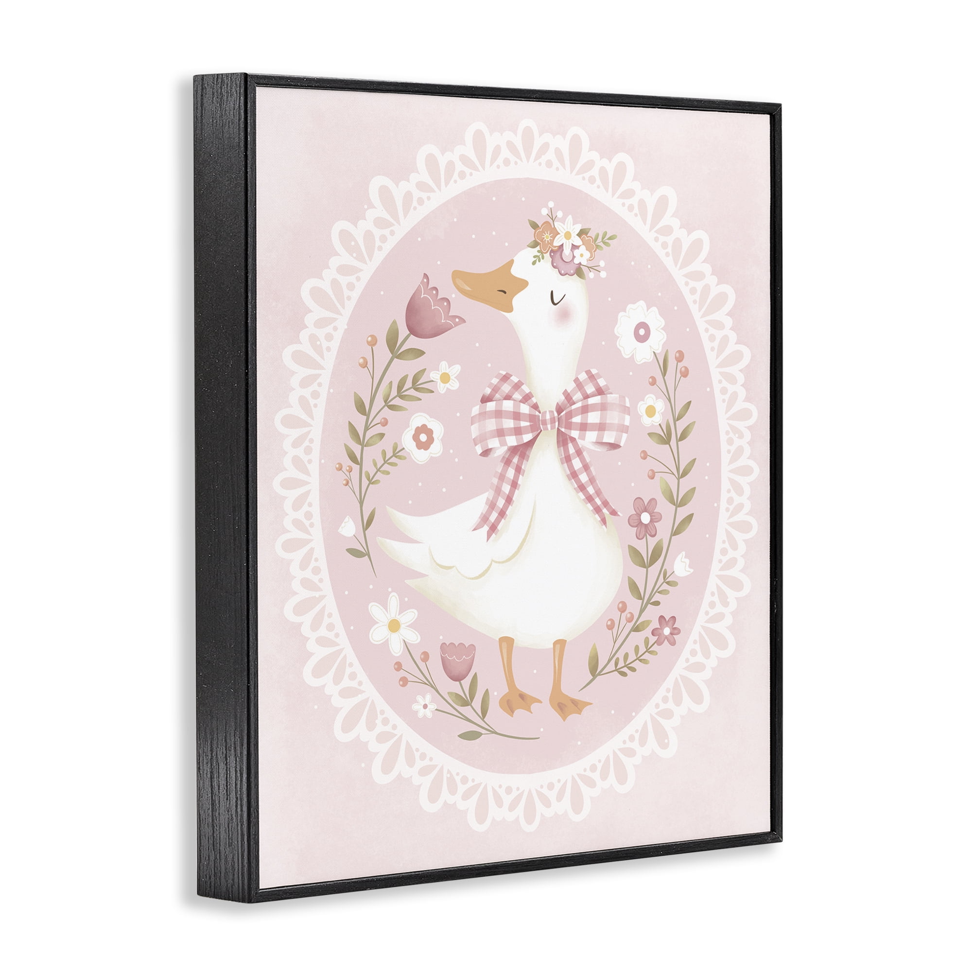 Stupell Industries Pink Floral Spring Goose Black Framed Giclee Art, design by Penny Aguilera