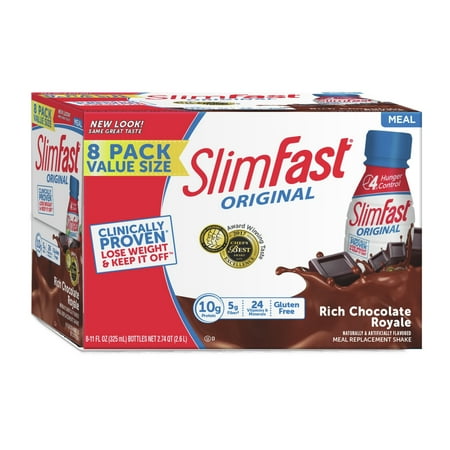 SlimFast Original Ready to Drink Meal Replacement Shakes, Rich Chocolate Royale, 11 fl. oz., Pack of 8
