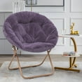 thumbnail image 4 of Round Folding Faux Fur Saucer Chair,Moon Chair for Bedroom Living Room Dorm Garden Courtyard Foldable Metal Frame Oversized Large Comfy Furry Padded Soft Lazy Cozy Lounge Chair for Adults,Purple, 4 of 8
