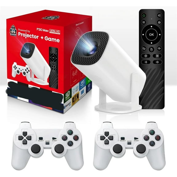 Retro Console & Projector - Built in 40,000  Games with 40  Emulators, Kothab Retro Console Projector, 4K HDMI Output HD Projector with 2 2.4G Wireless Controllers, Support 23 Languages