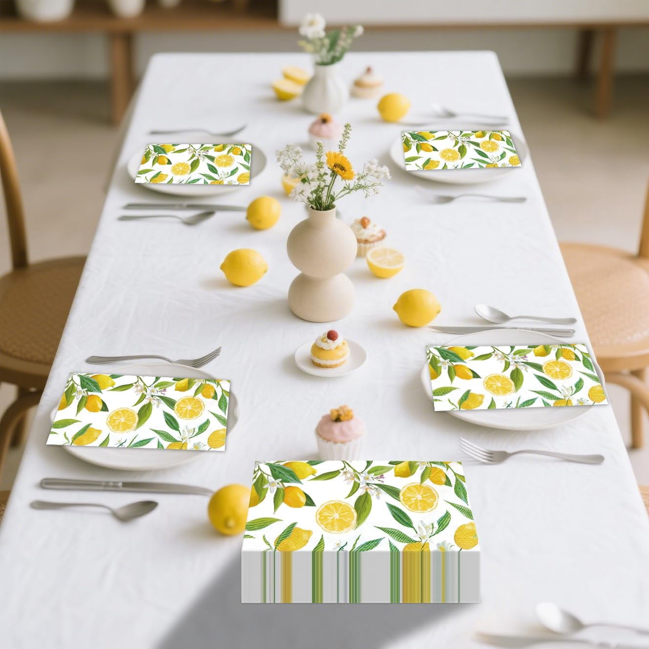 100 PCS Napkin Disposable, Yellow Lemon and Leaf Pattern 3-Ply Lemon Napkins, Home Party Guest Bathroom Napkin Bridal Shower Wedding, Decorative Napkins