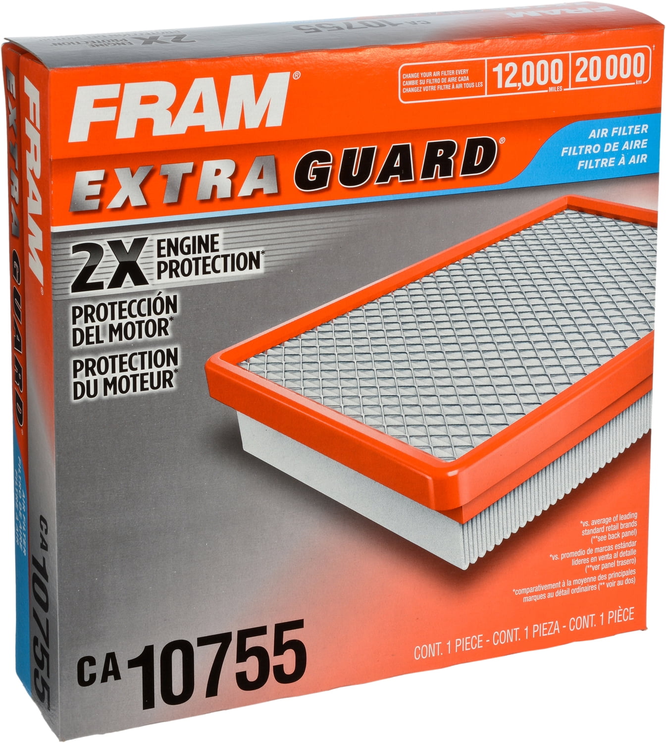 Extra Guard CA10755 Air and Dust Engine Air Filter for 2014-2019 Toyota Highlander, 2011-2018 Jeep