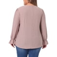 thumbnail image 4 of DARING DIVA Women's Plus V Neck Ruffle Long Sleeve Lace Crochet Casual Blouse 1X Pink, 4 of 6