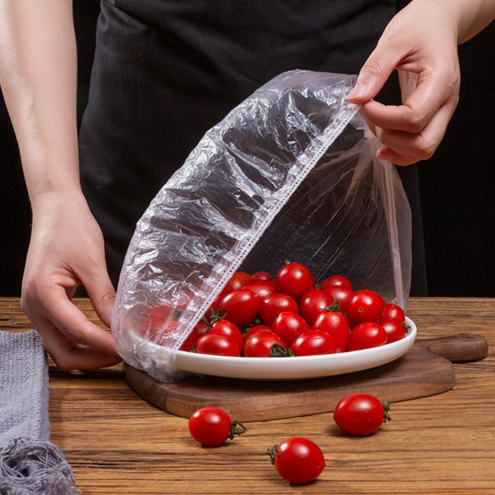 100 Reusable Elastic Food Storage Covers, Stretchable Plastic Wrap Bowl Covers with Elastic Edging, Covers for Storage Containers for Bowl Dish Plate