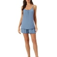 thumbnail image 1 of INSPIRAR CHIC Conjunto de Pijamas para Mujeres con Top de Tirantes y Pantalones Cortos en Color Sólido con Volantes L Azul, 1 of 6