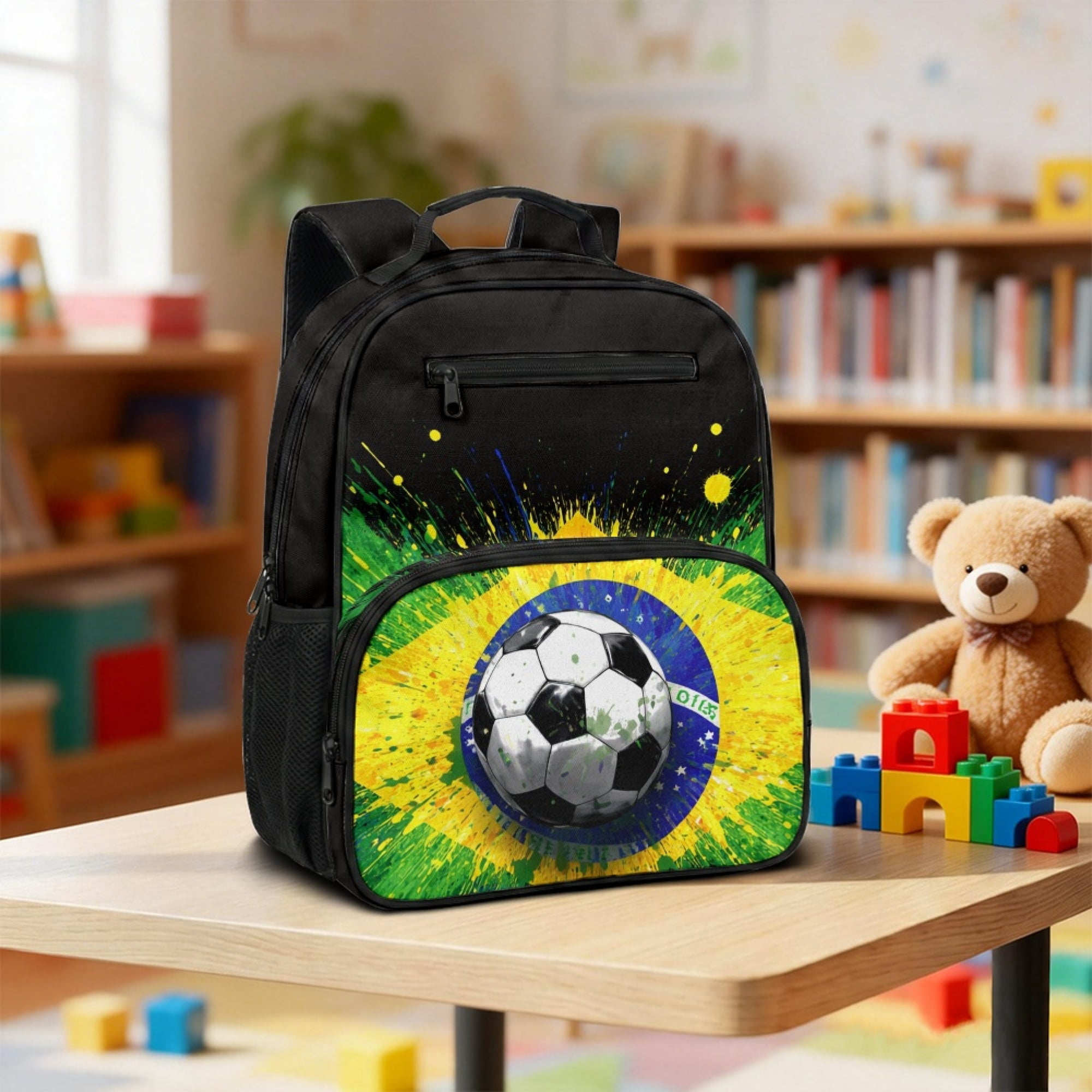 Chririnla Brazil Soccer Flag Pattern Toddler Backpack 13.5 Inches Adjustable Padded Straps Polyester Fabric Kid Universal Daily Backpack for Kindergarten Hiking